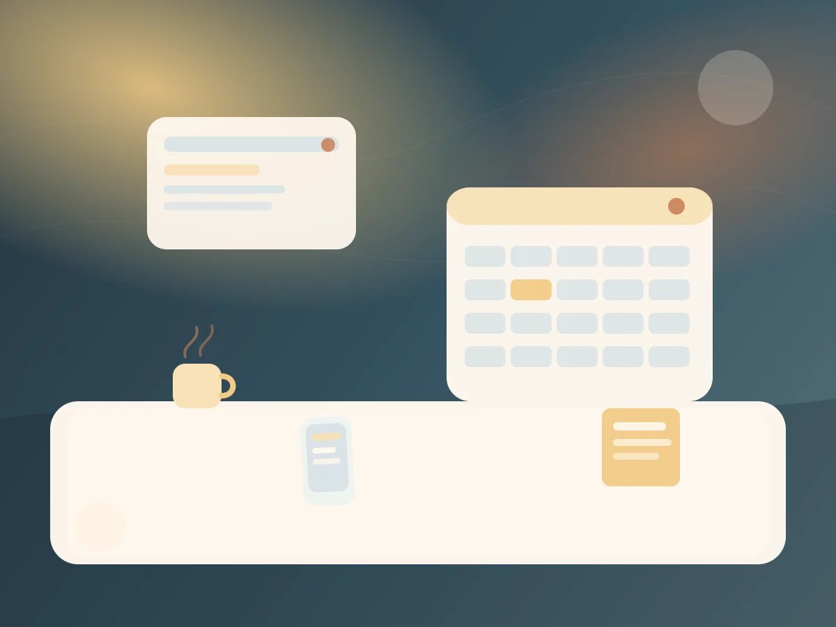 Bàn làm việc buổi sáng với lịch làm việc đơn giản - minh họa chi tiết 1