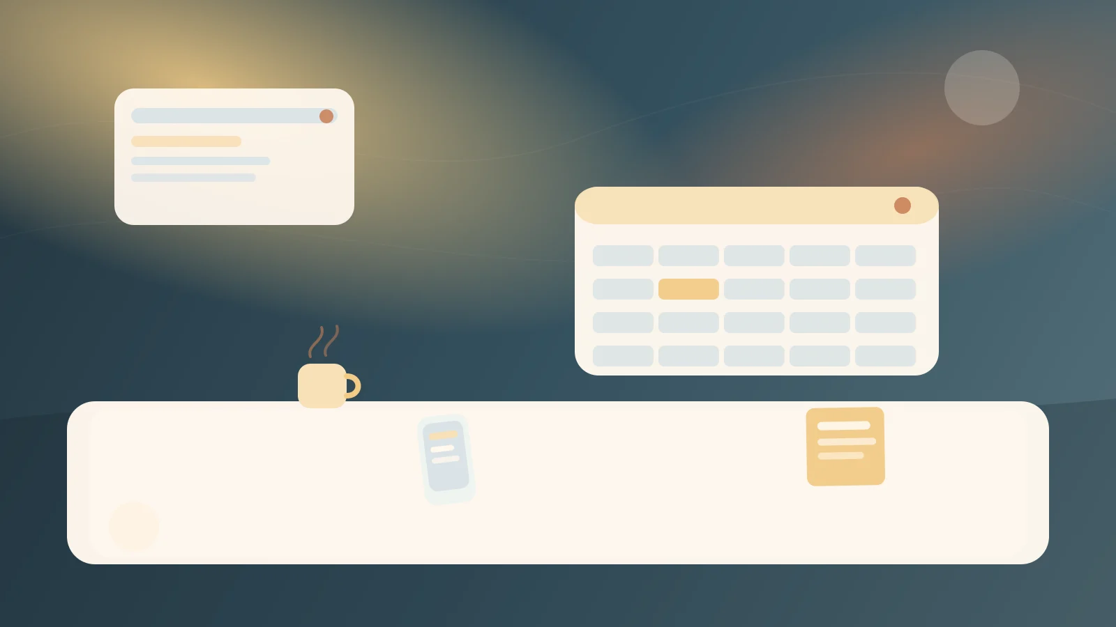 Bàn làm việc buổi sáng với lịch làm việc đơn giản